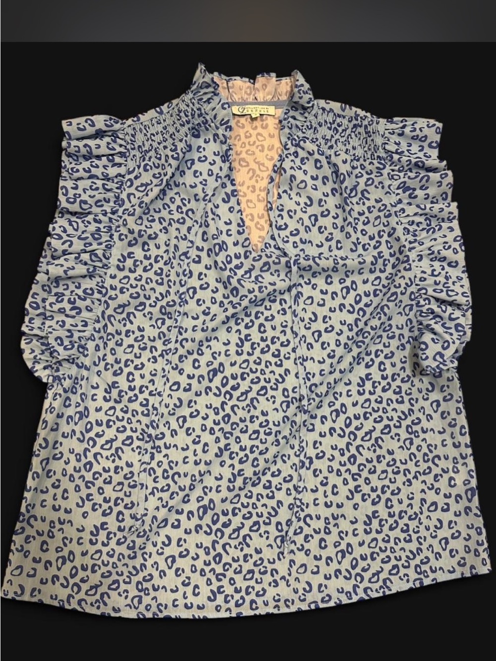 Collection By Cezele Blue Leopard Print Ruffle Sleeve Blouse Small